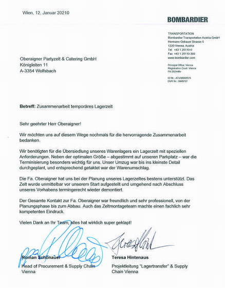Referenzschreiben Bombardier